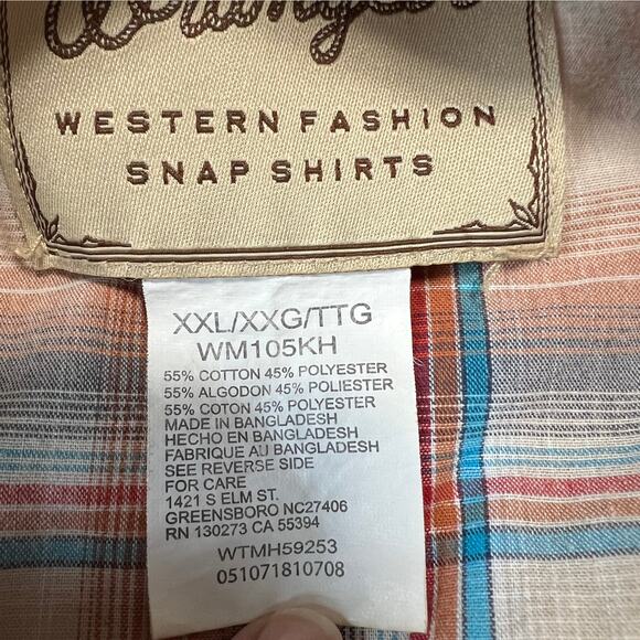 Wrangler Men’s Long Sleeve Plaid Snap Shirt Sz XXL - Picture 5 of 5